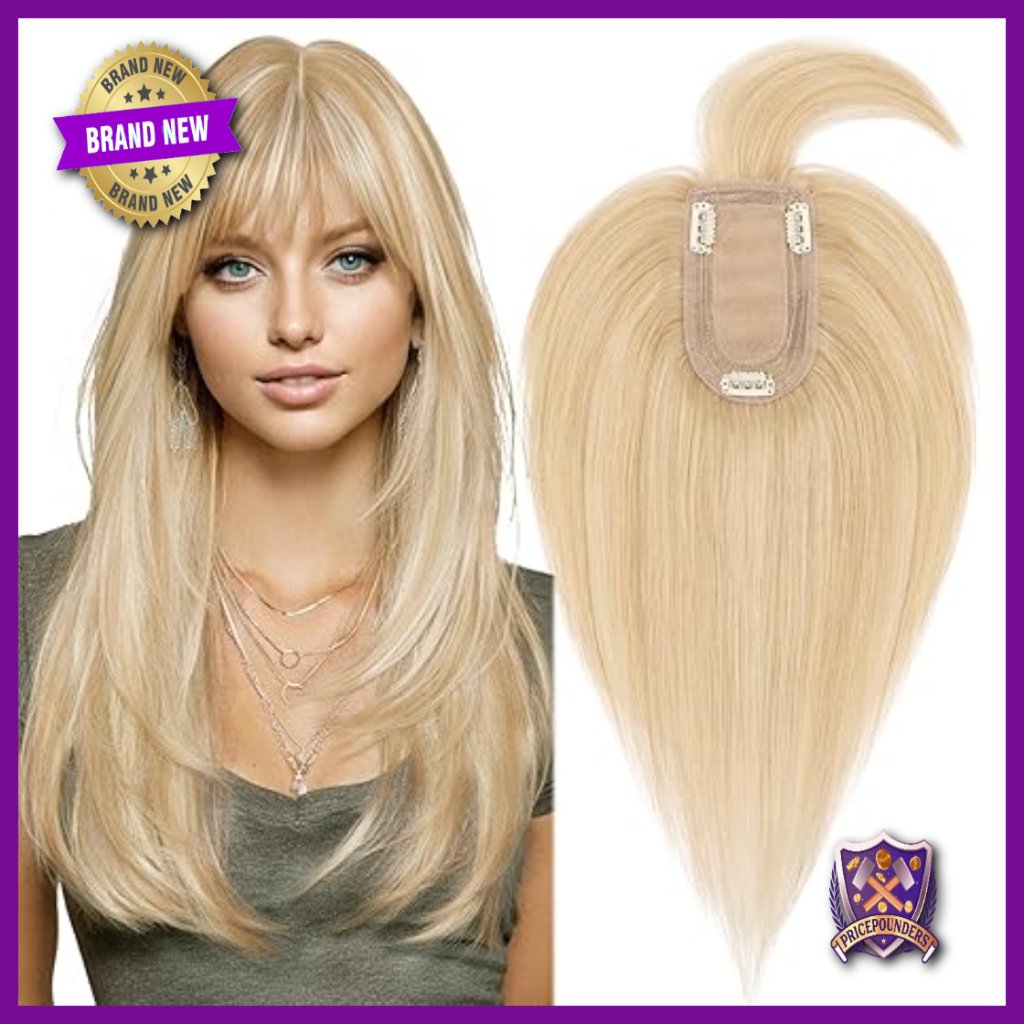 Human Hair Topper With Bangs Silk Base 150% Density 10 Inch